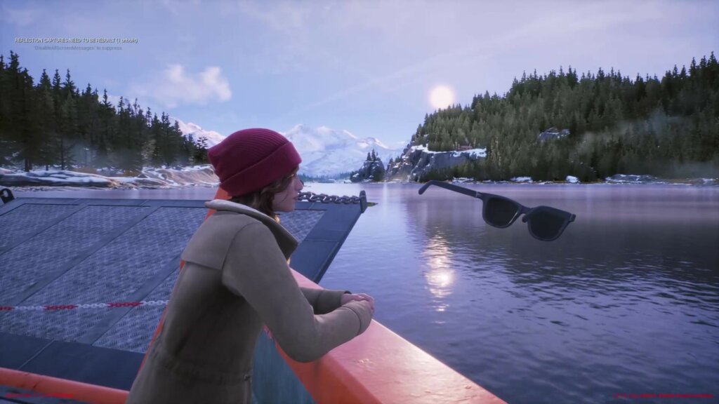 A screenshot of a bug on the ferry where Tyler has disappeared but his glasses are floating in midair.