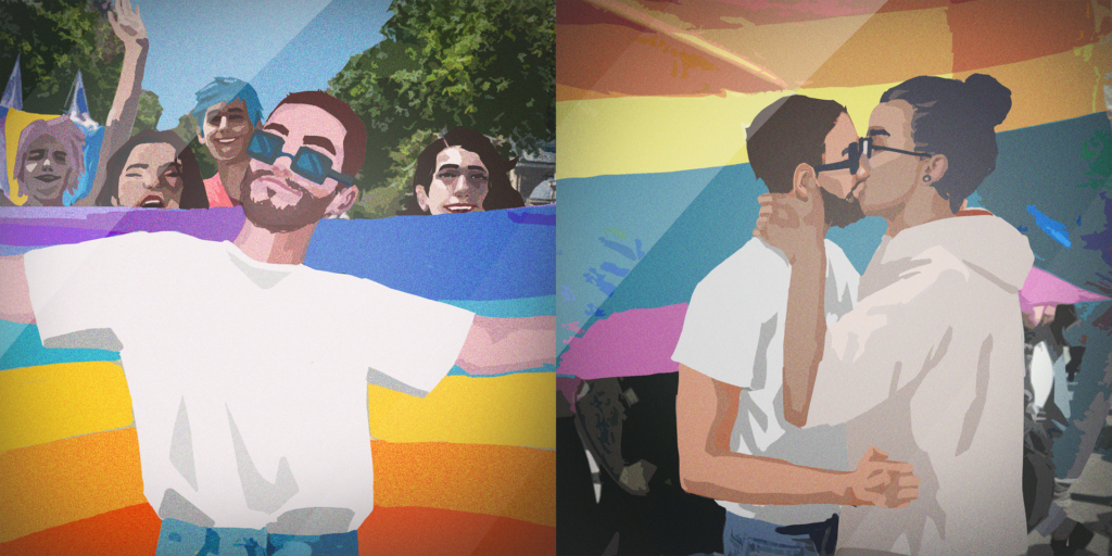 Concept art of in-game photos of Tyler at Pride.